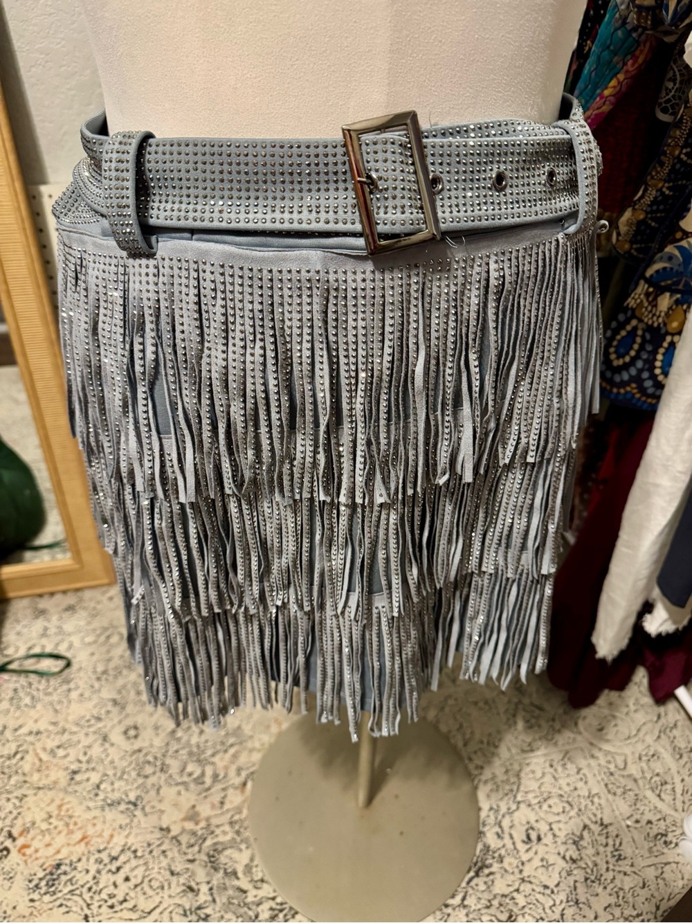 Women’s western Fringed Mini Skort in Light Blue, size 1X